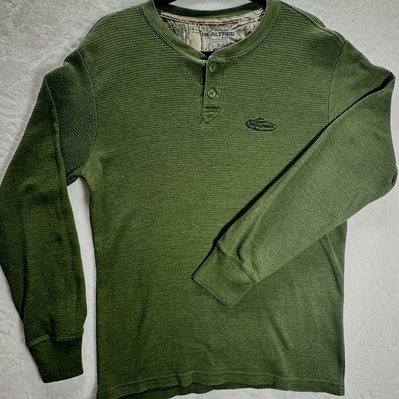 Realtree Men's M Green Waffle Knit Thermal Henley Long Sleeve Shirt Embroidered - Picture 1 of 7